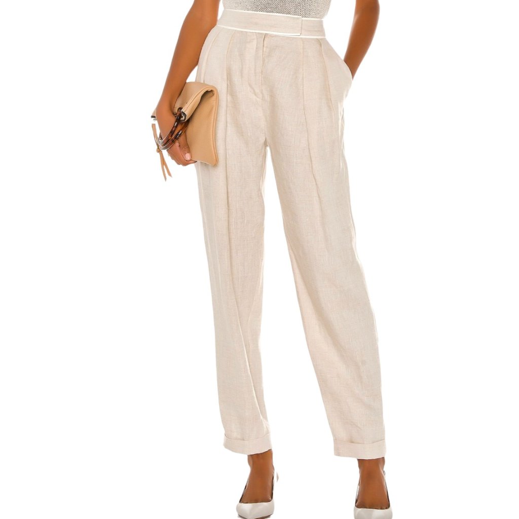 L'academie Desirae High Waisted Slouchy Pleated Linen Trouser Pants
